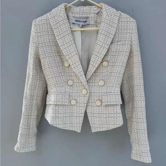 Veronica Beard White Plaid Blazer in Size 0 - Picture 5 of 11